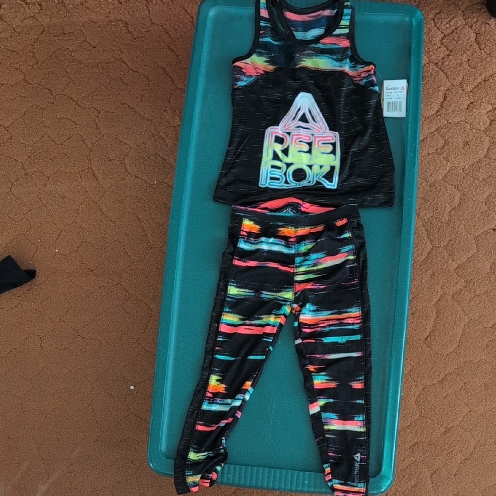 Reebok Kids' Neon Stripe Tank and Leggings Set Size 4 - New With Tags